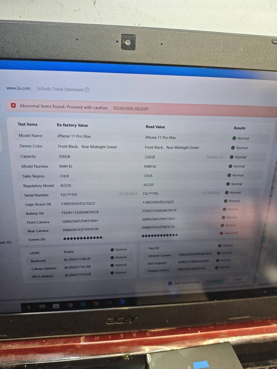 IPHON 11 PRO MAX  256 GB ♦

ئایفۆنێکی دەستی دوو  خاوێن مەزبوت ♦
( شاشەوپشتو پاتری گۆڕاوە شاشەی GX )(پاتری 98 زۆر باش) 
(جوت سیمکارت )(فەیسی ئیش دەکات) (زاکیرە 256 گێگا )

نرخ / 155 هەزار و تۆڵەکەی بەهارو کۆتای 🌹💐🌷

***********
***********
ناونیشان قەڵادزێ
