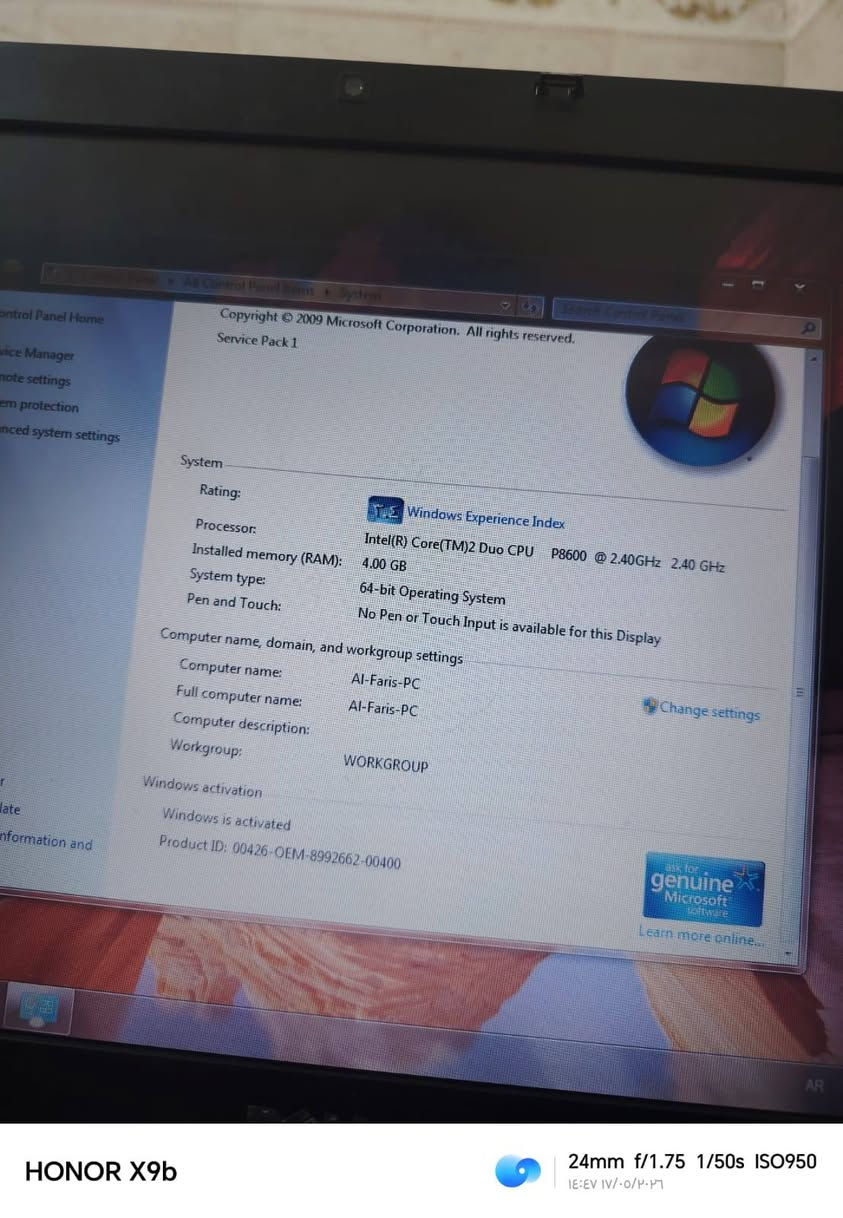 💻

​السلام عليكم شباب.. للبيع لاب توب Dell Latitude E6500 مستعمل، الجهاز شغال وبوضع جيد، وممتاز جداً للدراسة، كتابة البحوث والتقارير، والبرامج الخدمية الخفيفة، ومفيد لأصحاب المحلات (للحسابات والمبيعات)، أو لإدارة البيجات والصفحات وتصفح الفيس.

​⚙️ المواصفات الفنية (حسب المرفق بالصور):

​الموديل: Dell Latitude E6500 (قوي ومتين مالت شغل).

​المعالج: Intel® Core™2 Duo P8600 (بسرعة 2.40 GHz).

​الرام: 4 جيجابايت (4.00 GB RAM).

​النظام: ويندوز 7 ألتيميت (64-بت).

​النظافة: الشاشة والبدي والكيبورد والبطارية كلهن بوضع تمام والشغل واضح بالصور.

​⚠️ ملاحظة للأمانة وإبراء الذمة:

​الجهاز حالياً بيه ثقل طبيعي، وهذا شيء اعتيادي بسبب ملفات نظام ويندوز 7 المتراكمة عبر فترة الاستخدام، ويحتاج له مجرد (فرمتة جديدة وتنصيب ويندوز نظيف) حتى يرجع سريع ومستقر وياك بالبرامج الخفيفة والتصفح.

​السماعات الداخلية مالت اللاب توب بيها خنة/وشوشة خفيفة، وتكدر بكل سهولة تشدلها أي سماعة خارجية عن طريق كابل أواكس (AUX) ويطلع عندك الصوت صافي 100%

​🎁 الملحقات القادمة ويا الجهاز:

​الشاحنة الأصلية مالتها.

​ماوس (Mouse) خارجي.

​💰 السعر المطلوب: 75,000 دينار عراقي بيها مجال

​📍 الموقع: بابل - المحاويل.

📞 للمهتمين والشراء، يرجى المراسلة على الخاص


**إذا كنت صاحب هذا الإعلان وتريد حذفه لأي سبب، رجاءا أرسل رسالة إلى الدعم الفني**