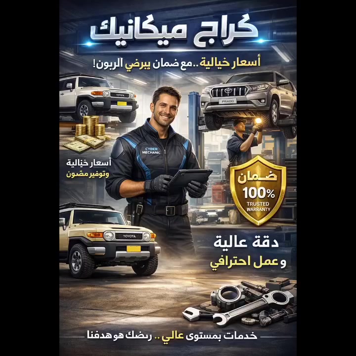 Welcome to Cyber Mechanic نقدم لكم افضل الخدمات لصيانت السيارات وقطع غيار لجميع السيارات بضمان يضمن حق الزبون 
نوضح شغلة مهمة جدا انو سايبر ميكانيك يشتغل ياباني عام 
مثلا تيوتا لاندكروزر حديث قديم نشتغل كلشي بي برادو FJ فور رنر وكلشي بي علامة تيوتا عام وصيانة صدر السيارات عام لكل انواع السيارات وقطع غيار لجميع السيارات اكدر أوفرها بضمان للتواصل ***********
