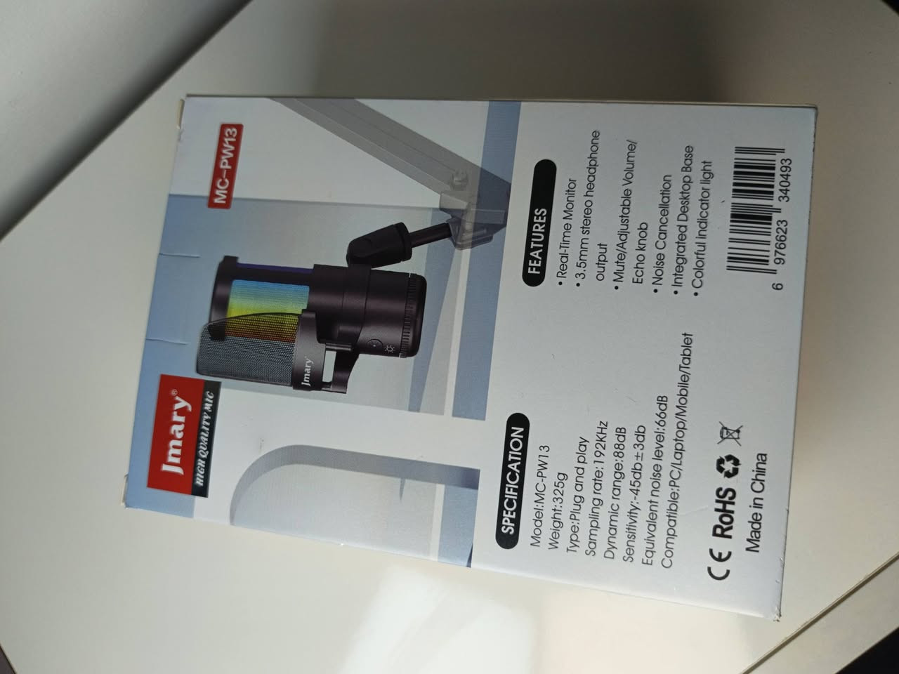 مايكريفون يو اس بي و تايب سي 

ميكروفون USB احترافي JMARY - موديل MC-PW13:

المواصفات:
 ميكروفون USB عالي الجودة

• الاستخدامات: البث الصوتي (Podcasting)، الألعاب (Gaming)، البث المباشر (Streaming)، التسجيل (Recording)
• مراقبة فورية بصوت حقيقي (Real-time Monitor)
• مخرج سماعة ستريو 3.5 ملم (3.5mm stereo headphone output)
• تقنية إلغاء الضوضاء (Noise Cancellation)
• مقبض تحكم بالصدى (Echo knob)
• مقبض تحكم بالكسب (Gain Knob) لتعديل مستوى الصوت بسهولة
• زر كتم الصوت بنقرة واحدة (Tap to Mute)
• إضاءة RGB قابلة للتعديل (Adjustable RGB Light) بألوان متعددة
• قاعدة مكتبية مدمجة (Integrated Desktop Base)
• مؤشر ضوئي ملون (Colour Indicator Light)
• كابل متعدد الوظائف 2 في 1 (With Cable)
• نوع الاتصال: Plug and play (تشغيل فوري)
• معدل العينة: 32 كيلو هرتز
• المدى الديناميكي: 88 ديسيبل
• الحساسية: 45 ديسيبل ± 3 ديسيبل
• مستوى الضوضاء المكافئ: 65 ديسيبل
• متوافق مع: PC / لابتوب / جوال / تابلت
• الوزن: 3.25 غرام
• الشهادات: CE, RoHS

 للاستفسار والطلب راسلني ✅ واتساب ***********

لمعرفة السعر علقة بكلمة (موكوم) 👌

#JMARY #ميكروفون #MC_PW13 #بث_مباشر #تسجيل_صوت معدات_تصوير عراقي
