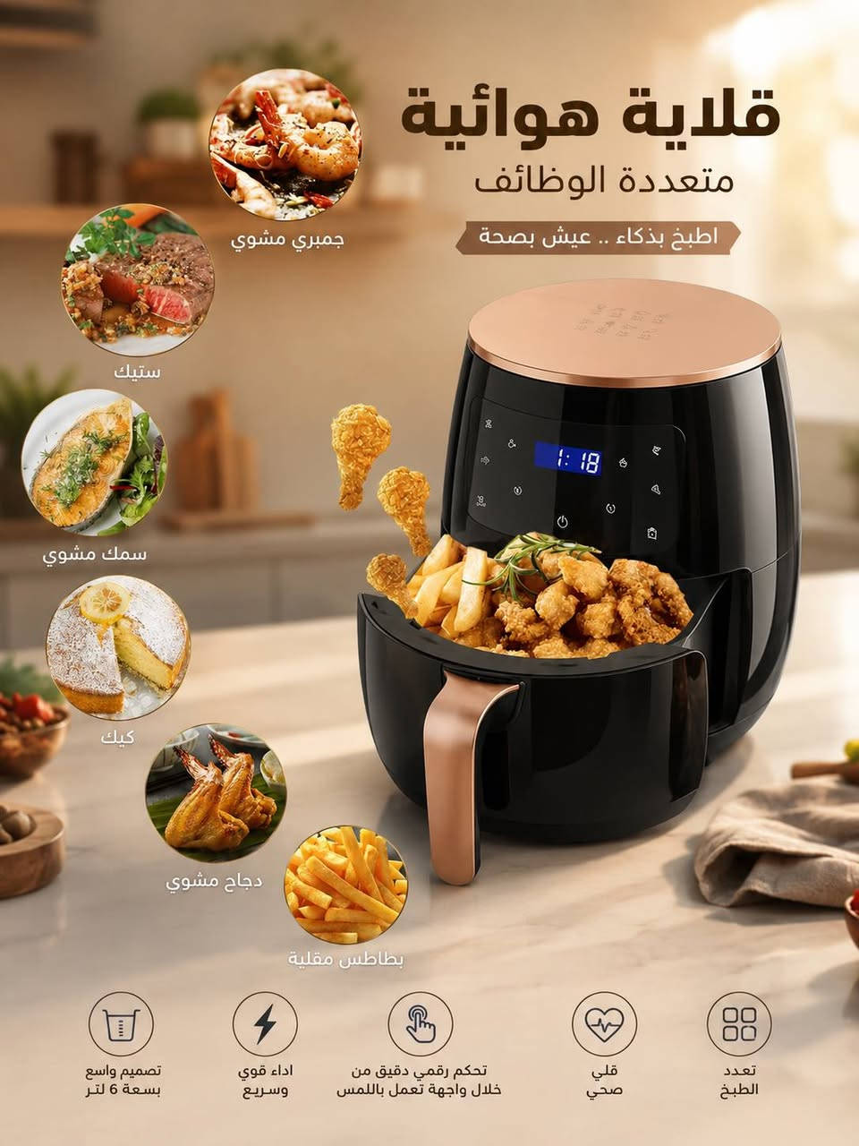 السعر ٤٠ الف وتوصيل مجاني لكافة المحافظات 
🍟✨ قلاية  6 لتر – أكلات مقرمشة وصحية بسرعة!
تحكم رقمي LCD، قلي بدون زيت، متعددة الاستخدامات 🍗🥔🥐
متينة وعملية لكل العائلة.


**إذا كنت صاحب هذا الإعلان وتريد حذفه لأي سبب، رجاءا أرسل رسالة إلى الدعم الفني**