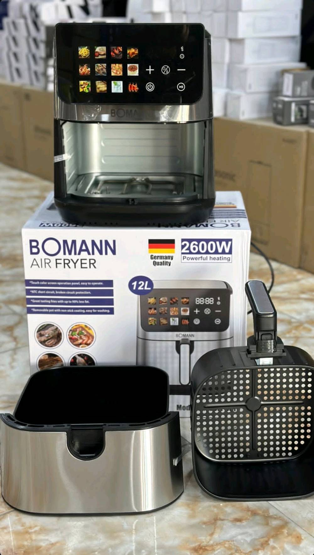 🔥 وصـل الجديــد 🔥
قلاية BOMANN الألمانية الأصلية 💯
سعة 12 لتر 🔥 دبل هيتر من فوق ومن جوّا!
شاشة لمس مثل التابلت 😍 تشغيل سهل وراقي ✨

🍟 أكلات مقرمشة بدون دهون
💪 مناسبة لمرضى الضغط والسكر
👌 تنظيف جداً سهل
⚡ 2600 واط – تسخين سريع
⏱️ تايمر من 1–60 دقيقة
🌡️ حرارة من 80–200 درجة
🔒 أمان عالي وانطفاء تلقائي

📍 العنوان: بغداد – الكاظمية
باب الدروازة – ساحة قريش – مجاور قسم الأطفال
🚚 توصيل متوفر

للطلب راسل الصفحة 📩
وخلي أكلاتك الصحية تصير ألذ وأحلى 😋✨