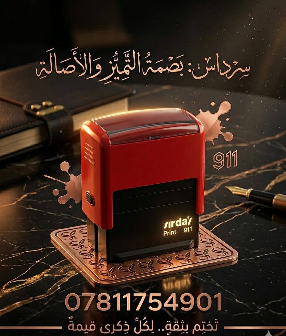 #اعلان_مدفوع_الثمن
 أختام أصلية من شركتي Colop و Sildar ✨
جودة عالية • طباعة واضحة • إنجاز سريع
📞 للحجز والاستفسار ***********.
#ديالى #الخالص #دعم_المشاريع_الصغيرة 
#ديالى #بعقوبة #العراق #اكسبلور_العراق #محلات_ديالى #تخفيضات_ديالى #سوق_بعقوبة #كسبة_ديالى #عراقي #مشاريع_صغيرة #دعاية_واعلان #صورة_اليوم #اهل_الغيرة #بغداد #انستغرام_العراق
