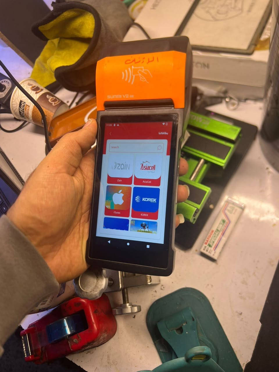 جهاز  طبع رصيد كافة الخدمات
نوع sunmi v2 se الحديث
استخدام شهرين فقط ( اسواق) مع كارتونة و3 بكرات ورق
السعر 150 الف
مكاني الامين الثانية *********** واتساب او ماسنجر
