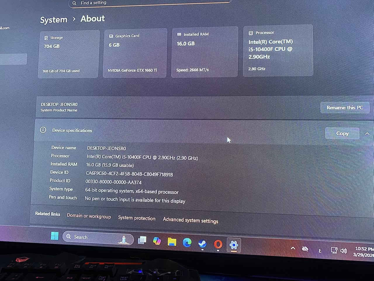 للبيع pc مستعمله 
مذربورد نوع Asus H510 
• CPU: i5-10400F
 • GPU: GTX 1660 Ti (6GB)
 • RAM: 16GB (2666MHz)
 • : (700GB+

 •.      SSD. 265GB
       •.      HHD   500GB

وشاشه حجم 32
وكيبورد احترافي
وموس 
بسعر مناسب


**إذا كنت صاحب هذا الإعلان وتريد حذفه لأي سبب، رجاءا أرسل رسالة إلى الدعم الفني**