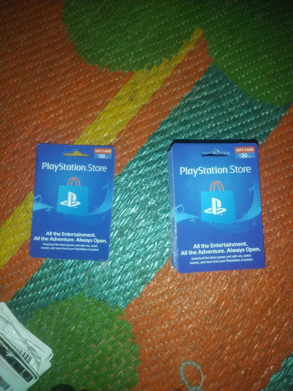 بطايق Play Station Store
غير مستخدمات 
للبيع ام ال 20 دولار عدد 40 
ام ال 50 دولار عدد 2 
للبيع شلعة او مفرد 
 مكاني بغداد الشعب رقمي ***********
