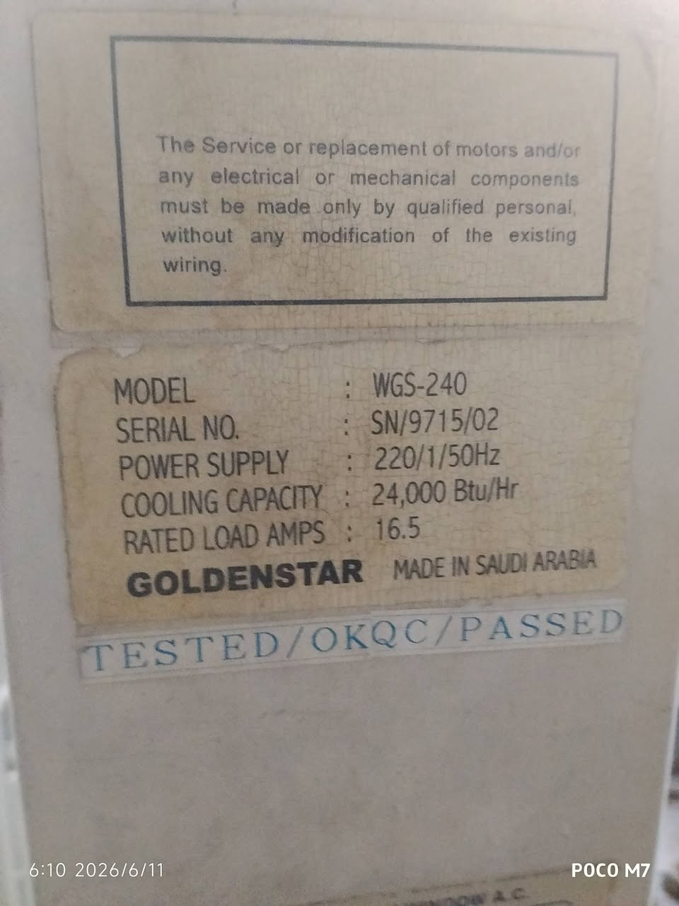 السلام عليكم 
عندي مكيف نوع WGS-240 سعودي اصلي ضمان الغاز مال الشركه  الماطرور ماله كدامك كنبريسرجديدناقصه فقط الغطه الداخلي فقط مثل مابين بل الصوره امامكم السعر قفل 350 الف
التواصل علي الرقم ‏‪+964 787 611 2777‬‏ موجود وتساب


**إذا كنت صاحب هذا الإعلان وتريد حذفه لأي سبب، رجاءا أرسل رسالة إلى الدعم الفني**