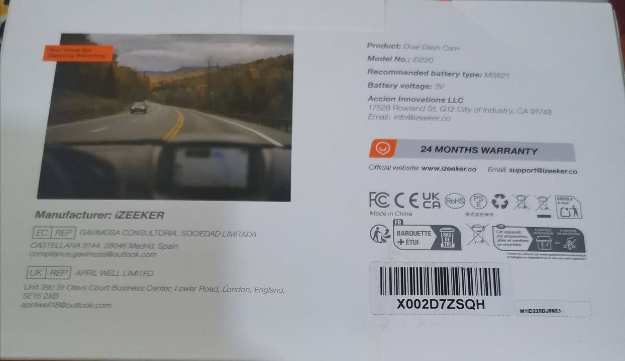 كاميرا سيارة أمامية وخلفية (Dual Dash Cam) من iZEEKER موديل iD220.

المواصفات الأساسية:

كاميرا أمامية وخلفية للتسجيل أثناء القيادة.

دقة تصوير تصل إلى 2.5K QHD (2560×1440) للكاميرا الأمامية، مع كاميرا خلفية HD/FHD حسب الإصدار. رؤية ليلية مع تقنية WDR لتحسين التصوير الليلي. 15

حساس صدمات (G-Sensor) لحفظ مقاطع الحوادث تلقائياً.
@ الجميع


**إذا كنت صاحب هذا الإعلان وتريد حذفه لأي سبب، رجاءا أرسل رسالة إلى الدعم الفني**