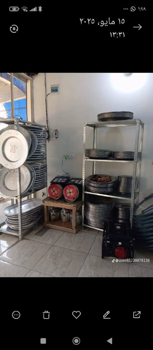 تتوفر غراض جديده ونضيفه للايجار توجد كراسي جديده بانواعها للايجار توجد كراسي بلون الاخضر ولون السمائي للايجار وتوجد كراسي فلات بلون الاخضر ولون الابيض للمناسبات والحفلات وتوجد طبلات بانواعها للايجار وتتوفر جميع الادوات الطبخ من كدوره وطباخات ومصافي وجفاجير وطشت للايجار وتوجد مبردات كبيرة وصغيرة ووسط للايجار وتوجد مغاسل كبيره ام تانكي للايجار وتوجد مولدات كاز كامه للايجار ومولدات بانزين للايجار وتوجد براميل بلاستك نضيفه للايجار ويوجد سيار كهرباء للايجار ويوجد عفريت للايجار تتوفر جميع مستلزمات المناسبات وحفلات والفواتح تتوفر في محلات الاخوين محلات ماجد حامد الكرغولي مكان المدائن سلمان باك تقاطع بانروما تقاطع ابو صابرين مقابيل معرض خالد زياره مجاور حاتم الدوشمجي يفتح المحل من ساعه سادسه صباحا الى الساعه السابعه مساء جميع الاغراض بأسعار مناسبة للاستفسار على رقم ***********///***********
