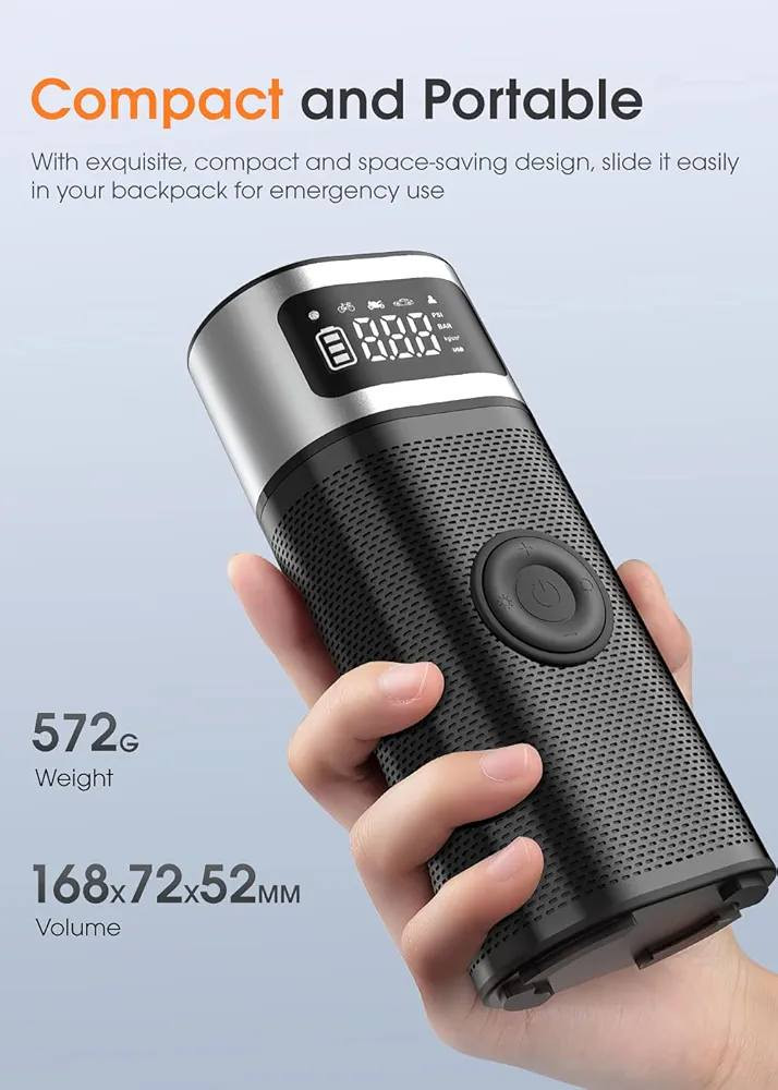 هو منفاخ إطارات محمول من العلامة التجارية Carsun، ويتميز بالتالي: 
ضغط أقصى: يصل إلى 150 PSI.
شاشة رقمية: لعرض وضبط ضغط الإطارات بدقة.
متعدد الاستخدامات: مناسب لإطارات السيارات، الدراجات النارية، الدراجات الهوائية، والكرات.
إضاءة LED: مدمجة للاستخدام في حالات الطوارئ أو في الظلام.
ميزات إضافية: يحتوي على خاصية الإيقاف التلقائي عند الوصول للضغط المطلوب ويمكن استخدامه كبنك طاقة
25الف


**إذا كنت صاحب هذا الإعلان وتريد حذفه لأي سبب، رجاءا أرسل رسالة إلى الدعم الفني**