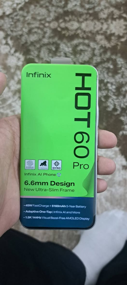 ‏سلام عليكم
‏سلام عليكم 
‏Infinix Hot 60 Pro 
‏للبيع 
‏ذاكرته :256
‏بطاريه :5160mAh
‏شاشه : امولد 144h
‏كامره: 50 ميكا
‏المعالج: هيلو G200
‏بل ببجي 60 فريم وباقي الألعاب 90 إلى 120 فريم
‏الجهاز بعده بضمان للبيع الجهاز الله يشهد شخص ملحقاته كاملة  ممشخوط للبيع سعره 170 مكاني بغداد الكريعات 
‏***********
