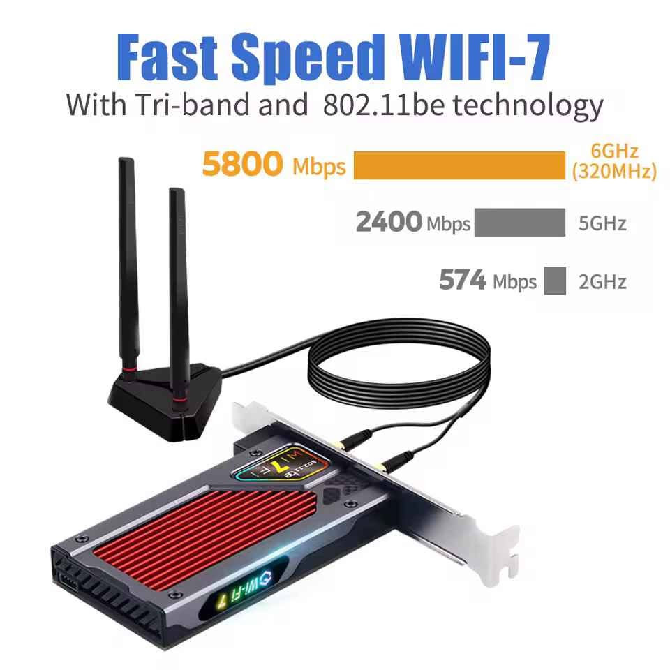 كرت واي فاي وبلوتوث احترافي للجيمرز (Wi-Fi 7) مع إضاءة RGB 🔥

BE8800 PCIe WiFi 7 Card RGB

✨ المواصفات:
أحدث جيل: يدعم تقنية Wi-Fi 7 (802.11be).

سرعة خيالية: نقل بيانات يوصل لـ 5.8Gbps لتحميل الألعاب بسرعة.

ثلاثي النطاق: يدعم ترددات (2.4GHz / 5GHz / 6GHz) لضمان أصفى إشارة وأقل (Ping) بالألعاب.

تصميم قيمنق فخم: مزود بمشتت حراري للأداء الشاق مع إضاءة RGB تنطي منظر خرافي بداخل الكيس.

قاعدة أنتينات خارجية: يجي وياها قاعدة هوائيات خارجية تتثبت على الميز لسحب أقوى تغطية ممكنة.

استقرار ممتاز (PCIe): ينربط مباشرة بالمذربورد لضمان أعلى ثباتية.

بلوتوث مدمج: لربط يدات التحكم والسماعات الوايرلس بسهولة.

💰 السعر: 60,000

🚛 التوصيل: متوفر توصيل لجميع المحافظات مجانا.

📩 للتواصل والحجز: راسلنا على الخاص او على الواتس آب *********** بغداد, العراق
