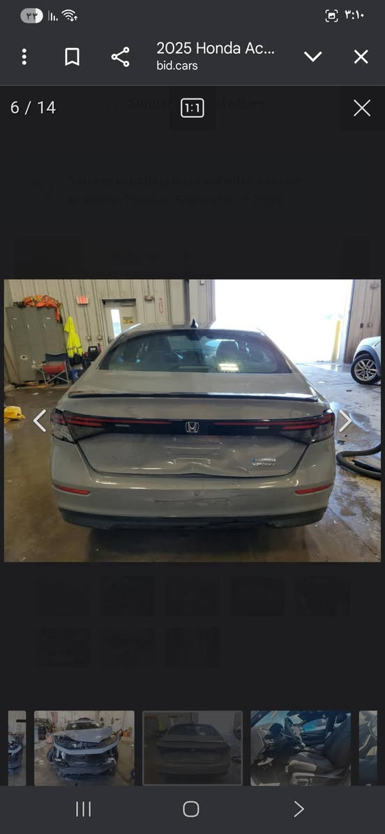 السلام عليكم للبيع فقط هوندا اكورد هايبرد وارد أمريكي موديل 2025 محرك 2000 حادثها موضوح بالصوره مبدل بنيد وجاملغات فقط بدون شواصي  راديترات مي غاز تبريد كله بلادي شركه ماشيه 4000 ميل فول مواصفات السعر 185 للإستفسار ***********
