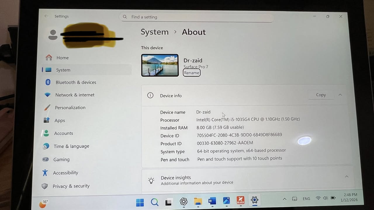� للبيع | Microsoft Surface Pro 7
جهاز عملي وخفيف، مناسب للدراسة، العمل المكتبي، التصفح، وقراءة الملفات.

المواصفات:

 • 💻 الموديل: Surface Pro 7
 • ⚙️ المعالج: Intel Core i5-1035G4
 • 🧠 الذاكرة (RAM): 8GB
 • 🖥️ الشاشة: لمس (Touch Screen) – تدعم القلم
 • ⌨️ الكيبورد: أصلي قابل للفصل مع اضاءة للأزرار
 • 🖊️ يدعم القلم الإلكتروني
 • 🪟 النظام: Windows 11
 • 🔋 بطارية جيدة
 • 🎒 خفيف وسهل الحمل (تابلت + لابتوب)

الحالة: استخدام نظيف، كلشي شغال بدون مشاكل
👌

توصيل لكل المحافظات 
💰 السعر: (٥٠٠ الف )
يوجد قلم مايكروسوفت اصلي ب ٥٠ الف 
📩 للتواصل خاص


**إذا كنت صاحب هذا الإعلان وتريد حذفه لأي سبب، رجاءا أرسل رسالة إلى الدعم الفني**