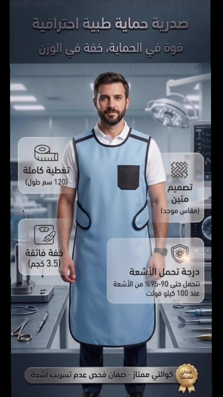 🛡️ شركة الشفاء المتقدم – أمانك مسؤوليتنا
نقدم لكم صدرية الرصاص الاحترافية لحماية قصوى وأداء مريح:
 ✅ حماية معتمدة: سمك رصاص 0.35 ملم (تحجب حتى 95% من الأشعة).
 ✅ تغطية مثالية: طول 120 سم مع تصميم أوفر سايز مريح.
 ✅ خفة ومرونة: وزن مثالي 3.5 كغم فقط للعمل الطويل.
 ✅ ثقة تامة: ضمان فحص عدم تسريب الأشعة.
📍 بغداد - حي الوزيرية - شارع المغرب


**إذا كنت صاحب هذا الإعلان وتريد حذفه لأي سبب، رجاءا أرسل رسالة إلى الدعم الفني**