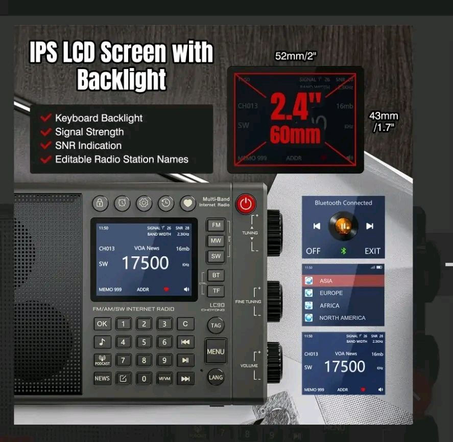 تم البيع 
التوصيل داخل العراق فقط 
متوفر الراديو الافضل عالميا
الغني عن التعريف Choyong LC90 راديو إنترنت ذكي محمول متعدد النطاقات يجمع بين استقبال الراديو التقليدي وتقنيات البث الرقمي الحديثة.
الميزات الرئيسية:
اتصال متعدد: يدعم الاتصال عبر شبكات Wi-Fi   أو عبر شريحة اتصال  nano SIM أو من خلال نقطة اتصال الهاتف المحمول للوصول إلى محطات راديو الإنترنت.
استقبال واسع النطاق: يوفر استقبالاً لترددات FM، LW، MW، SW،
فول باند
بالإضافة إلى دعم نمط الحزمة الجانبية الواحدة (SSB) للهواة.
تعدد لغات يدعم اللغة العربية بالكامل
راديو الإنترنت: يتيح الوصول إلى أكثر من 40,000 محطة راديو عالمية مصنفة حسب القارة والبلد.
وظائف إضافية: يعمل كـ مكبر صوت بلوتوث، ويدعم تشغيل الملفات من بطاقة TF، ويحتوي على شاشة IPS ملونة تعرض معلومات المحطة وقوة الإشارة.
البطارية: مزود ببطارية قابلة لإعادة الشحن بسعة 5000 مللي أمبير لضمان ساعات استماع طويلة منفذ الشحن من نوع تايب سي
المواصفات التقنية:
الوزن: حوالي 640 جرام.
الأبعاد: 200 × 122 × 40 ملم تقريبًا.
الصوت: يتميز بجودة صوت عالية بفضل تصميم صندوق مكبر الصوت المتطور. للاستفسار عن السعر والتفاصيل على الخاص بسبب سياسة الفيس بوك


**إذا كنت صاحب هذا الإعلان وتريد حذفه لأي سبب، رجاءا أرسل رسالة إلى الدعم الفني**