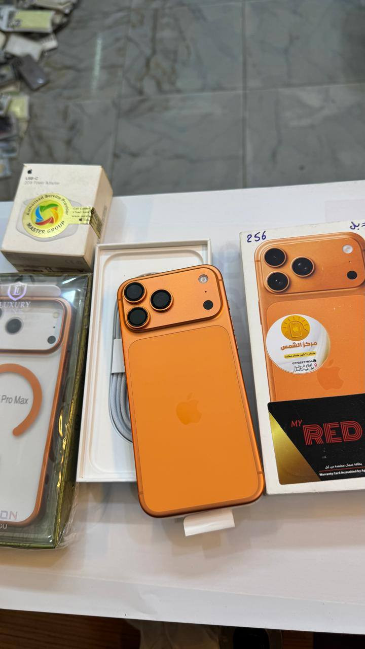 ايفون 17 برو ماكس 256
بطارية 100‎%‎
نضافة 100‎%‎
دبل سيمكارت خطين 
مشحون فقط 55‎ مرة
كامل ملحقات الاصلية 
بعدة بضمان الشركة

السعر مناسب 
***********
العنوان القطاع شارع السوك مجاور عوينات الكرار 
مركز الشمس
