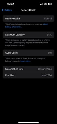 ايفون 15 برو ماكس • ٢٥٦ • بطارية ٨٤