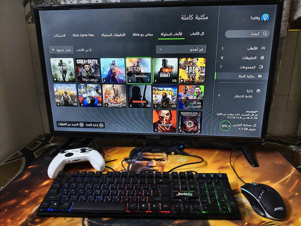 اكس بوكس سيريس اس
ذاكرة 512 حساب مشتري بي 
بتلفيلد ١
بتلفيلد v
تكن 7
كول اوف ديوتي مدل ورفر 1
الجهاز ولحساب سعرة 375الف وبي مجال شي بسيط 
عندي بعد هواي غراض مثل ماوس وكيبورد وسماعة 
يوبي اس 850واط بطاريات للجوستك  وشاشة  تفاصيل واتساب ***********مكاني بغداد الشعب
