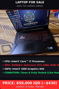 لابتوب جيمنج • لابتوب ASUS TUF • لابتوب Core i7 • لابتوب GTX 1060 • لا...