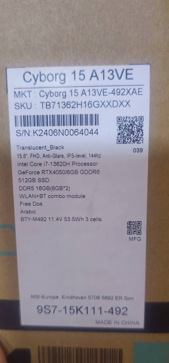 لابتوب  msi  للبيع استخدام قليل جداً
الموديل: MSI Cyborg 15
• المعالج: Intel Core i7-13620H
• الذاكرة: 16GB
• التخزين: 512 SSD
• كرت الشاشة: RTX 4050 (بذاكرة 6GB)
مناسب للالعاب +التصميم والمونتاج 
اداء ثابت وسريع بدون تقطيع
مع كارتون الشركه وشاحن الشركه الاصلي
السعر 1400$
المكان البصرة


**إذا كنت صاحب هذا الإعلان وتريد حذفه لأي سبب، رجاءا أرسل رسالة إلى الدعم الفني**