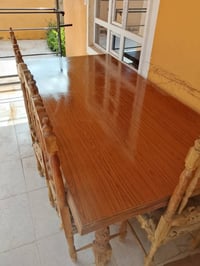 ميز طعام خشب صاج ثقيل مع 6 كراسي للبيع ب150   للاستفسار الاتصال ع رقم ...