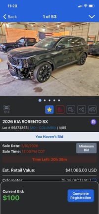 سورينتو ٢٠٢٦ • ضرر • مزاد COPART