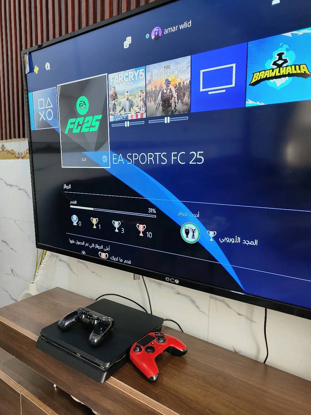 🔥 للبيع PlayStation 4 Slim 🔥
نظيف جداً، ما مفتوح ولا مصلّح، استخدام خفيف ونظافة فول ✨
الجهاز شغال 100% وجاهز للفحص والتجربة.
🎮 يجي وياه:
✔️ جوستك أصلية. 
مع جوستك نيكون (احترافية سلكية – بعض الاحيان ازرار(R2,L2 ) يضغطن وحدهن بس شغّالة طبيعي).
✔️ أقراص:
FC 25
Ghost of Tsushima
💿 الحساب بي ألعاب هواي من ضمنهن:
Horizon Zero Dawn
Far Cry 5
Dead or Alive 5
Fortnite
Call of Duty: Warzone
PUBG
eFootball
Fall Guys
Knockout City
Resident Evil Revelations 2

💰 السعر: 325,000 دينار عراقي (قابل للتفاوض بالمعقول).
📍 الجهاز جاهز للتجربة، والبيع لأسرع مشتري.
اللي جاد يراسل خاص.

عنوان: ميسان/كميت