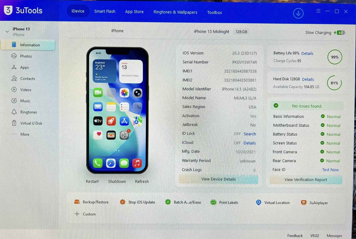 ايفون ١٣ العادي بدون ملحقات اخو الجديد ذاكرة ١٢٨ مثل ما موضح بالصور لون مدنايت بطارية ٩٩٪؜ شرط الفحص وين ما تحب ، للبيع بسعر ٤٥٠ الف تواصل خاص او واتس اب
***********
