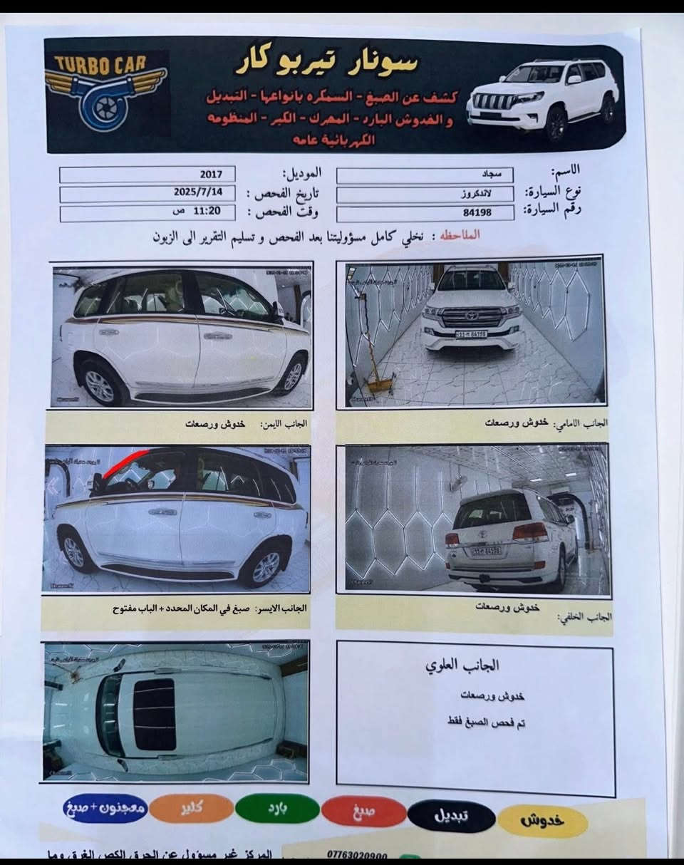 السلام عليكم لاندكروز موديل 17 فطيم بغداد بأسمي السونار مرفق بل منشور سياره جديده وجاهزه الاستفسار ***********
