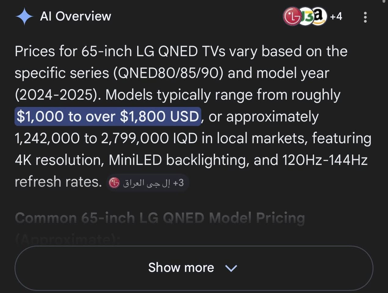 السلام عليكم 

شاشة LG QNED 80 Series موديل 2024 (قياس 65 بوصة)
الشاشة شبه جديدة، استخدام قليل جداً ونظيفة 100% (مثل ما موضح بالصور).

المواصفات التقنية:

• الموديل: LG 65QNED80T6B (إصدار حديث - تصنيع شهر 6/2024).
• النوع: QNED (تجمع بين تقنية Quantum Dot و NanoCell) لتقديم ألوان حقيقية وتباين عالي جداً.
• الدقة: 4K Ultra HD بدقة 3840 \times 2160 بيكسل.
• المعالج: α5 AI Processor Gen7 (معالج ذكي يحسن الصورة والصوت تلقائياً).
• المميزات: تدعم HDR10 Pro، ونظام الـ WebOS الأحدث من LG (سريع جداً ويدعم كل تطبيقات البث مثل نتفلكس ويوتيوب).
• المنافذ: تحتوي على منافذ HDMI و USB و LAN ومنفذ Optical للصوت.

الحالة:
• نظافة الجهاز: 10/10 (نضيفة جداً وبدون أي شخط أو عطل).
• الاستخدام: قليل جداً ومحافظ عليها.

سعر مليون بيها مجال بسيط !


**إذا كنت صاحب هذا الإعلان وتريد حذفه لأي سبب، رجاءا أرسل رسالة إلى الدعم الفني**