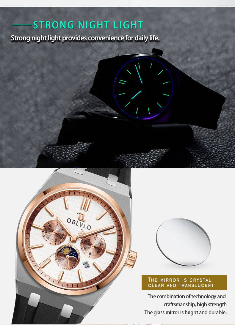 السلام عليكم هذه الساعة هي من علامة OBLVLO التجارية، وتحديداً من سلسلة TM-MUT الفاخرة للرجال. تتميز بتصميم يجمع بين الأناقة العصرية والوظائف المتعددة مثل تقويم كامل وأطوار القمر.
المواصفات الرئيسية للساعة:

الماركة والسلسلة: اوبلفلو (OBLVLO)، سلسلة TM-MUT.

المحرك (الحركة): ميكانيكية أوتوماتيكية من نوع Seagull TY16S4، مع احتياطي طاقة يصل إلى 52 ساعة.

التصميم:

هيكل من الفولاذ المقاوم للصدأ (316 Stainless Steel) بلونين (فضي وذهبي وردي).

قرص (ميناء) أبيض بنمط "Tapisserie" مع علامات وعقارب مضيئة.

زجاج من الكريستال الياقوتي (Sapphire Crystal) المقاوم للخدش.

الميزات الإضافية:

عرض أطوار القمر (Moonphase).

ثلاثة أقراص فرعية لعرض اليوم، الشهر، والوقت.

مقاومة للماء لعمق 50 مترآ


**إذا كنت صاحب هذا الإعلان وتريد حذفه لأي سبب، رجاءا أرسل رسالة إلى الدعم الفني**