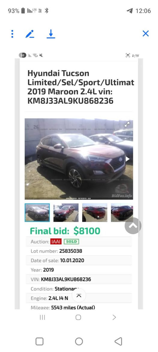 السلام عليكم
بدون مراوس فقط بيع 
توسان 2019 فول لمتد رقم بغداد باسمي تحويل مباشر 
حادثه جانبي 3 قطع صبغ بابتين وجاملغ خلفي والباقي مكفول 
مكينه 2400
مواصفات الفول معروفه 
ماشيه 89 الف 
سياره بعده نظيفه وجاهزه من كلشي
مكانه بغداد العبيدي 
***********
السعر 142 قفل سعر نهائي
