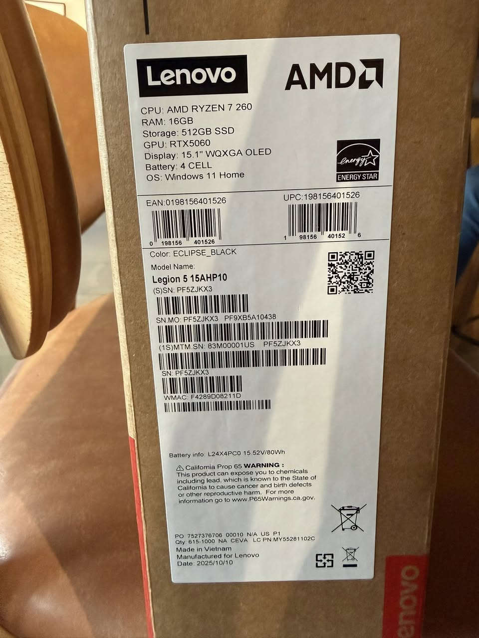 Lenovo legion 5 
Amd ryzen 7 260
Rtx 5060 8gb 115w
Ram 16gb
1tb gen 4
Display 2.5k 165 oled 
نضيفه جدا ووياها كارتونه وشاحنتها
سعرها 2مليون و175 الف وبيها مجال بسيط 

مكاني بغداد -متواجد خاص 
وواتساب ***********
