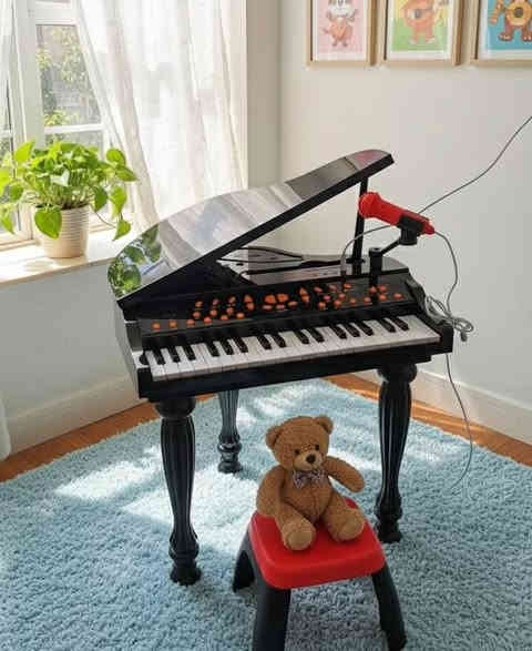متوفر بيانو موسيقي احترافي تعليمي للأطفال مع مايك صوت عالي يحتوي على مفاتيح وايقاعات مناسبه يرهم هدية للأطفال او جلسات التصوير وغرف النوم للأطفال  للاستفسار *********** واتساب أو خاص
