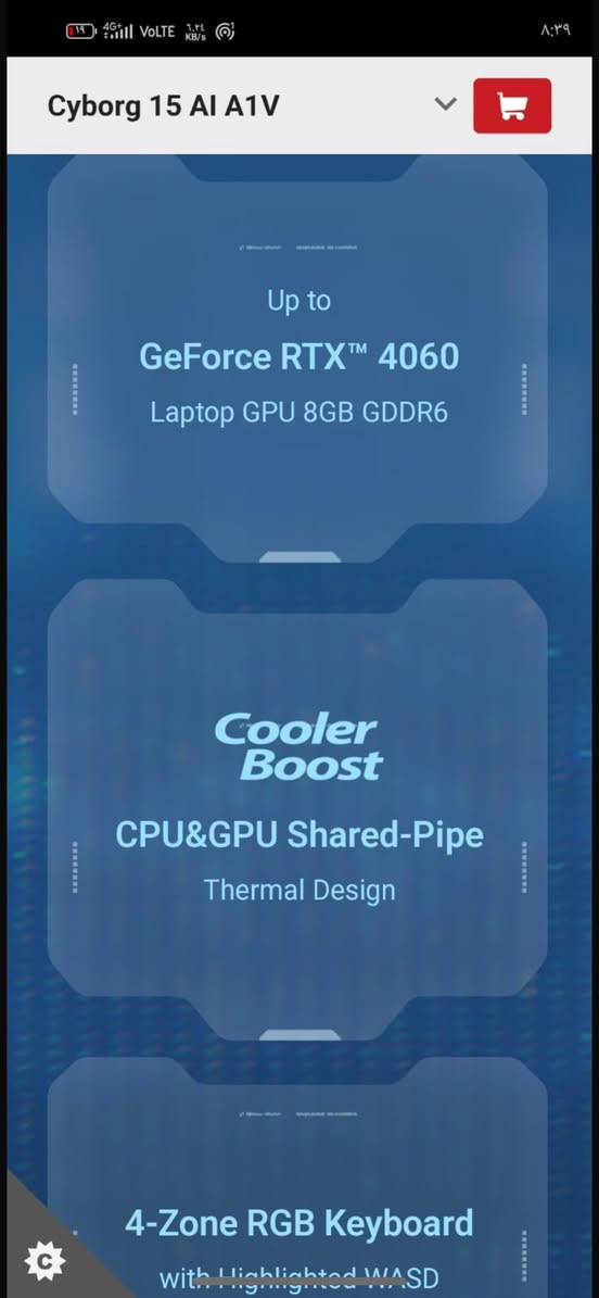 سلام عليكم 

جهاز لابتوب msi ( cuborg 15 Ai a1v)

للبيع مده الاستخدام شهر واحد فقط 
اخذته من شركه msi فرع هولندا 
جديد بعده بالضمان 

مواصفاته حرفقهن بالصور من الموقع الرسمي 

معالج Intel Core Ultra 7-155H 
-، كرت شاشةnvidea 4060، شاشة 15.6 بوصة FHD بمعدل 144Hz، ذاكرة DDr6،، مع ذاكرة وصول عشوائي 16 جيجا و SSD، ويأتي بنظام Windows 11، مع ميزات مثل تقنية الذكاء الاصطناعي وتبريد Cooler Boost. 
الكيبورد rgb انكليزي 

عنواني الشعب *********** 

السعر المطلوب مليون و 200 الف قابل للتفاوض
