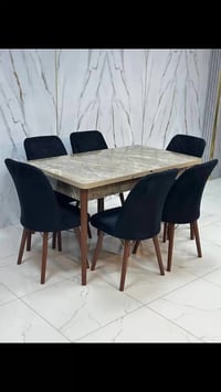 ميز طعام • ٦ كراسي • سلايد خشب ٨٠×١٣٠→١٦٠/١٧٠