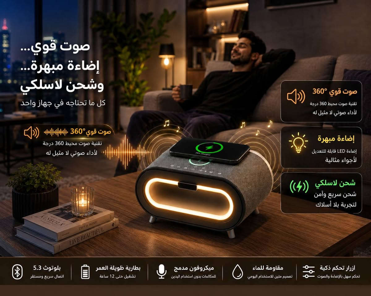 السعر ٣٥ الف وتوصيل مجاني لكل محافظات العراق
🔊✨ صوت، إضاءة، شحن، منبه، بمكان واحد!
سماعة S306 تعطيك صوت قوي + RGB + شحن لاسلكي 15W حتى تستمتع وتشحن موبايلك بنفس الوقت 😍
مثالية للبيت أو المكتب أو جنب السرير 🎶⏰


**إذا كنت صاحب هذا الإعلان وتريد حذفه لأي سبب، رجاءا أرسل رسالة إلى الدعم الفني**