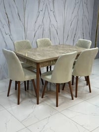 ميز طعام خشب زان • 6 كراسي 140×80 • تركي أصلي