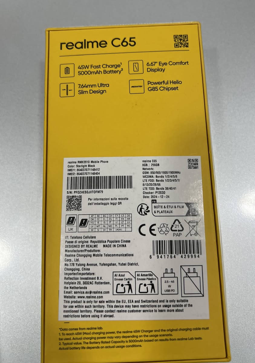 سلام عليكم أخوان 👋
جهاز (REALME (👉C65
لون نيلي على فيروزي 🔵

(256+8) RAM+ROM
معالج وبطارية☑️ قوي 
شحن سريع وشاشة راقية بقية الميزات معلومة
*****(جهاز جديد ما مستخدم أبد 
سلفونه بعدة بي)
السعر 🫥(190 ألف) وبي مجال بسيط للطيبين
عنواني كركوك 
رقم الهاتف 
***********
***********
