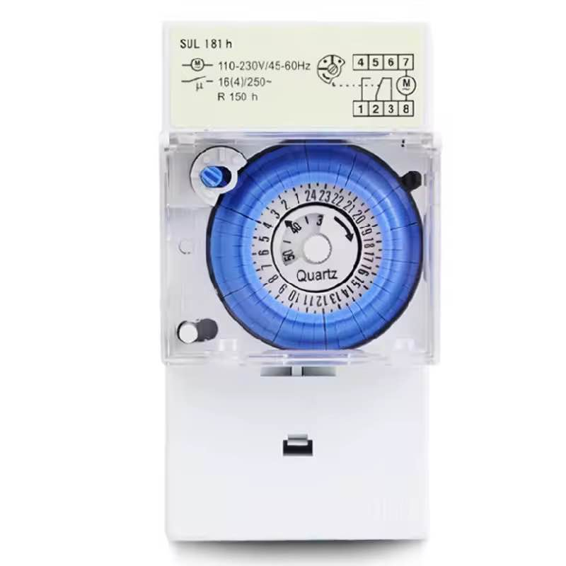 Product Name: Mechanical Time Switch
Model: SUL181d / SUL181h
Setting Cycle: 24 hours
Rated Voltage: 110-230V AC
Rated Frequency: 45-60Hz
Battery Backup Duration: ≥150 hours
Minimum Setting Interval: 30 minutes
Number of Programmable Operations per Day: 48
Power Failure Memory Backup: 100 hours (built-in battery)
Installation: DIN Rail Mounting
Key Features:
Analog mechanical timer switch
Single channel control
Supports daily scheduling
Built-inrechargeable battery for power reserve
Minimum Setting interval: 30 minutes

Clock dial display with 12/24-hour format recognition
Wire diameter compatibility: 0.5 - 2.5 mm?
Quick-release button for plug-in connection
Switching preselection for scheduling flexibility
Enhanced Time Control for Smarter Energy Management
The SUL181D/SUL181H mechanical timer switch is engineered to offer precise, reliable scheduling for a wide range of electrical devices. With a flexible control time from 30 minutes to 24 hours, it allows for highly customizable automation-ideal for improving energy efficiency and reducing operating costs.
User-Friendly Installation and Operation
Designed for DIN rail mounting, this timer switch installs quickly without the need for extra tools.
Precision and Dependability
With a built-in rechargeable battery, it retains settings even during power outages, making it ideal for long-term stable operation in various applications such as residential and commercial settings. السليمانية, العراق


**إذا كنت صاحب هذا الإعلان وتريد حذفه لأي سبب، رجاءا أرسل رسالة إلى الدعم الفني**