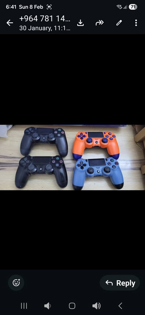 السلام عليكم( مكلف بالنشر )
للبيع بلي ستيشن 4 سلم ذاكره 1 تيره الجهاز اون لاين غير مفتوح ولا داخل تصليح مع 4 جويستك 2 اصلي و 2 تجاري مع لعبات عدد 2 السعر 300 الف مكاني بغداد الكراده ماعندي توصيل 
التواصل مع الرقم ( ***********)
