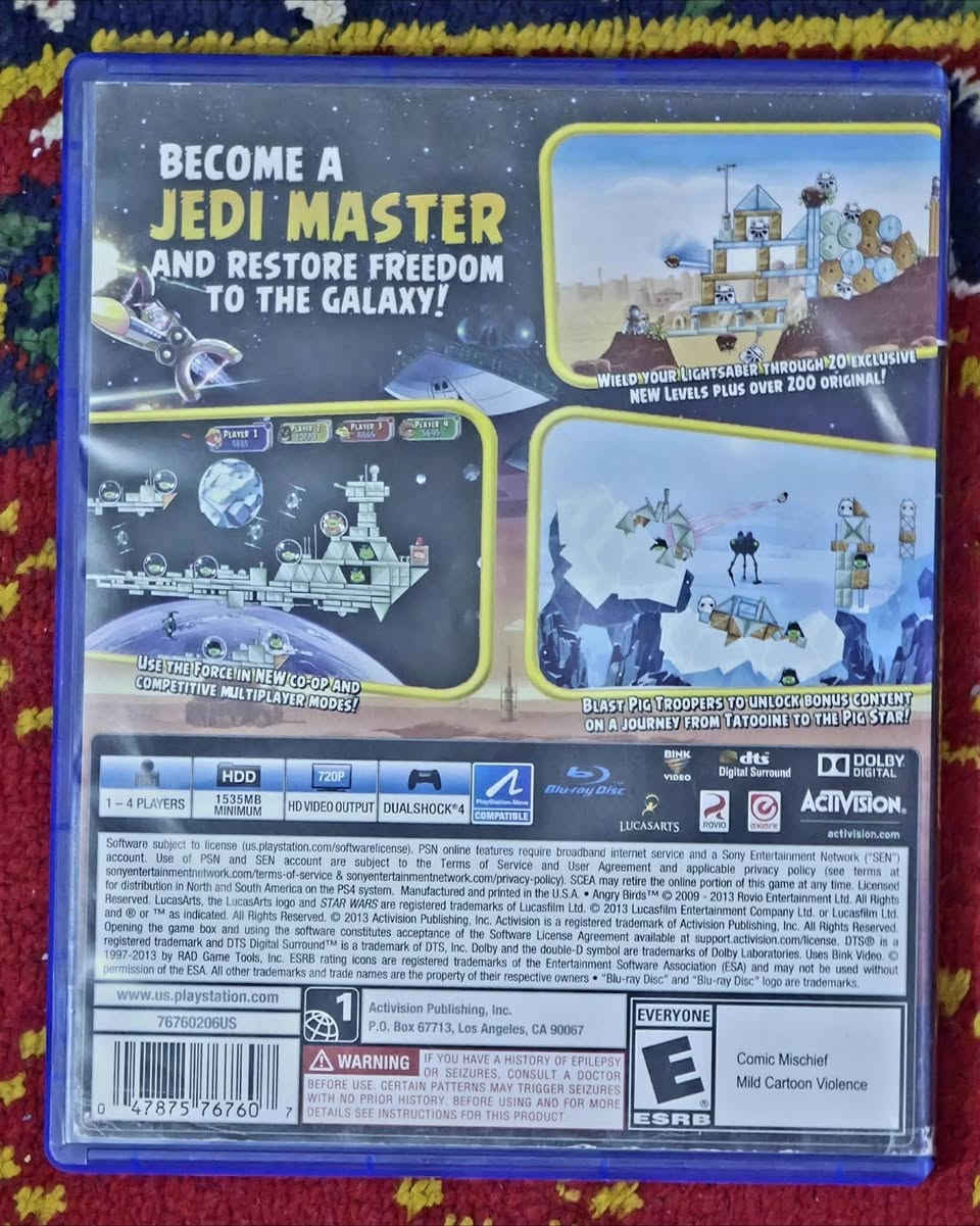 ب35 
ANGRY BIRDS STAR WARS 
ريجن أمريكي 
القرص نضيف بدون زلوغ 
ب35


**إذا كنت صاحب هذا الإعلان وتريد حذفه لأي سبب، رجاءا أرسل رسالة إلى الدعم الفني**