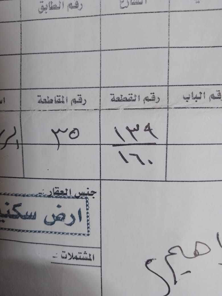 السلام عليكم
بيع مستعجل قطعة ارض المنطقه اراضي 
النسيج  الزيتون
مس ١٥٠ م ملك صرف
واجهة ٦ م نزال٢٥ 
قريبة ع الجسر السادس 
السعر ٣٨ وبي مجال
للتواصل الاتصال ع صاحبها  
***********
