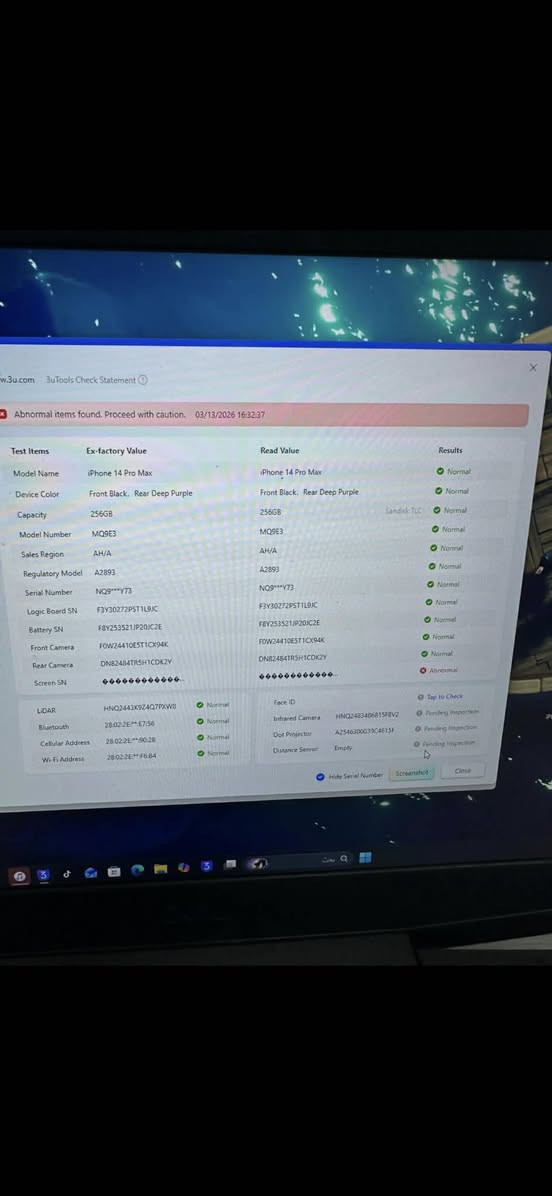 ‏سلام عليكم 14 برو ماكس ذاكرة 256 بطارية 84 مبدل الشاشة اصلية بس بي طقعة فوق ما مؤثرة
‏صار سنة ما كبرت ما مبدل أي شيء  بس شاشة  مفحوص  حاسبة عنواني بغداد الدورة  سعر الجهاز  550 بي مجال  بسيط  هذا رقم تلفوني  ***********

