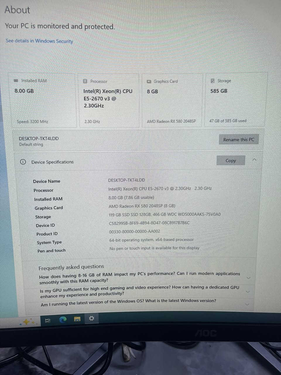 سلام عليكم شباب 
تجميعة Xeon للبيع
E5 2670
Ram 8G 3200G rgb
Rx 580 8G
SSD 120G +hdd 500G
Power fintech 550w
السعر ٢٥٠ الف وبيها مجال بسيط 
ع الفحص والضمان 
يوجد توصيل


**إذا كنت صاحب هذا الإعلان وتريد حذفه لأي سبب، رجاءا أرسل رسالة إلى الدعم الفني**