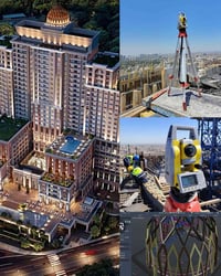 أعمال تسقيط قواعد قبة فندق ريكسوس باستخدام جهاز Total Station بدقة تصل...