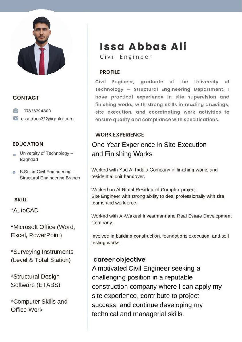 مهندس مدني
منفذ مواقع
متفرغ للعمل حاليا
***********
