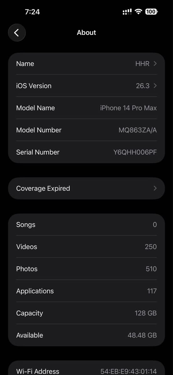 ئایفۆن 14 پڕۆ ماکس، ڕەنگی مۆر، زۆر پاک و بێ کێشە(100/100) وەک نوێ وایە. تەنها گلاسی شاشەکەی گۆڕدراوە بە ئەسڵی، پەڵەیەکی (خاڵێکی) زۆر بچووکیش لەسەر شاشەکەیە. مۆبایلەکە زۆر نوێیە، بیپشکنە ئینجا بیبە. پاتری 80٪، دوو سیم کارتە و کامل ئەشیای لەگەلە نرخەکەی 520 دۆلار و کەمێک مەجالی تێدایە.
***********
آيفون 14برو ماكس بنفسجي نضافه فول فول 100/100 جديد. بس گلاس شاشه مغير اصلي و هذا نقطة صغيرة علي الشاشة التلفون جديد تفحص بعدين تأخذ  بطاريه 80 و دبل سيم سعر520$ بي مجال بسيط
*********** أربيل, العراق
