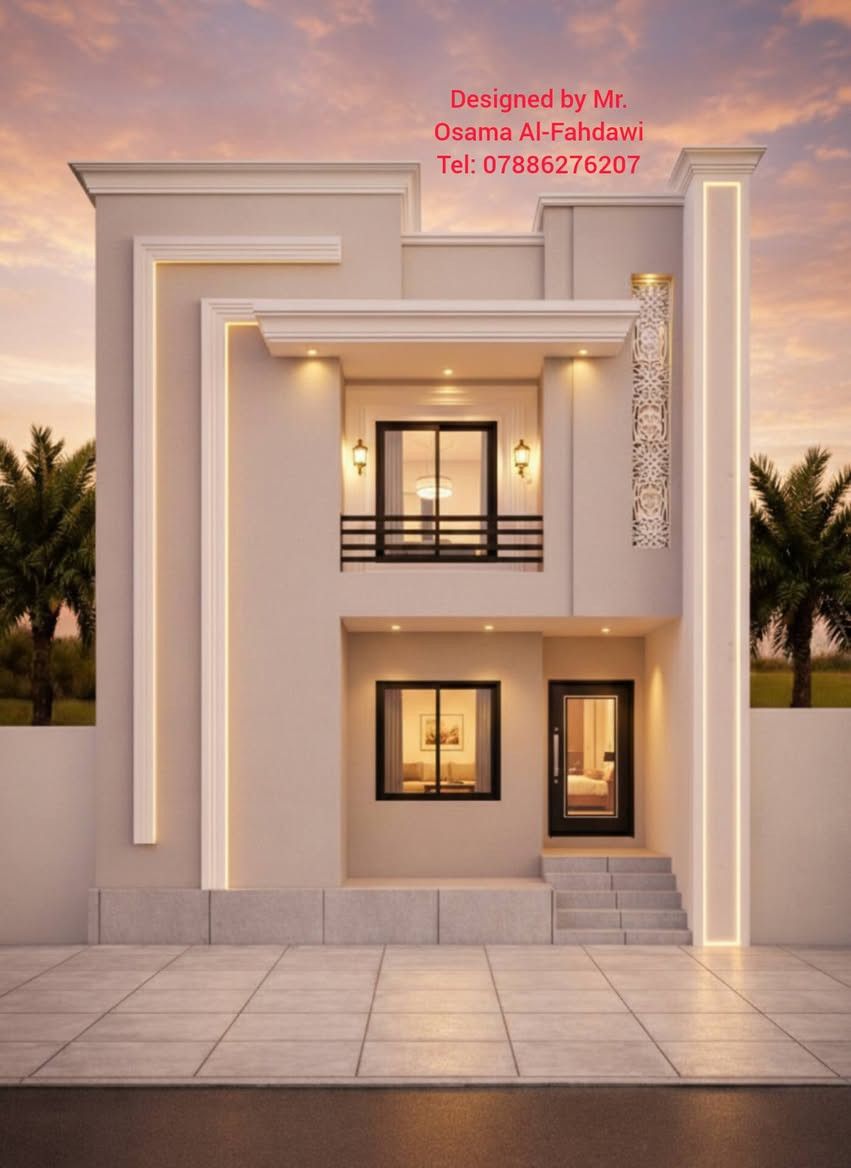 بيت عصري على أرض ضيقة (6.5م × 20م)
​تصميم ذكي يستغل كل شبر في المساحات الطولية (130م²)، يجمع بين الخصوصية التامة والجمال المودرن.
​📌 تفاصيل المخطط:
​قسم الضيوف: استقبال معزول مع حمام خاص في المقدمة.
​قلب البيت: صالة جلوس واسعة + مطبخ بنظام حديث.
​الخصوصية: غرفة نوم هادئة في نهاية المخطط.
​الإضاءة: نظام "مناور" مبتكر لضمان التهوية الطبيعية لكل الغرف.
​✨ مميزات الواجهة:
​تصميم مودرن بخطوط إضاءة LED رأسية.
​تداخل كتل هندسية يعطي فخامة وعرضاً بصرياً للواجهة
.......​⚠️ تنبيه هام جداً بخصوص التنفيذ:
عزيزي المتابع، لضمان نجاح هذا التصميم على أرض الواقع، نود التأكيد على أن القياسات الدقيقة والنهائية محفوظة لدى المصمم
​إن أي محاولة للاجتهاد الشخصي بإضافة قياسات مجهولة أو تغيير الأبعاد قد تؤدي إلى أخطاء إنشائية ومعمارية فادحة (مثل ضيق الممرات، سوء التهوية، أو مشاكل في السلالم)، وهو ما وقع فيه الكثيرون للأسف. الالتزام بالمخطط الأصلي من المصمم هو ضمانك لبيت آمن وجميل.
​تصميم: أسامة الفهداوي
للتواصل: ***********
​#تصميم_معماري #واجهات_مودرن #خارطة_بيت #ديكور #هندسة #بيوت_حديثة.
